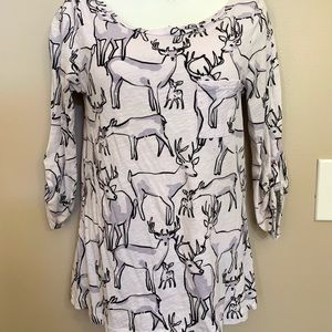 Anthropologie Postmark White Reindeer Boat Neckline Tee